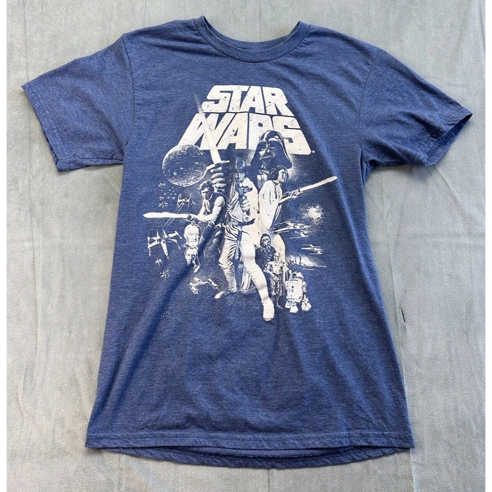 Star Wars Original Trilogy Graphic Luke Han Leia Mens Tee TShirt Small Blue